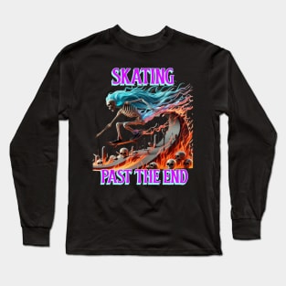 Fiery Skating Skeleton A Death-Defying Ride Long Sleeve T-Shirt